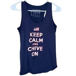 Keep Calm And Chive On Flag Tank Top Navy Blue Size Medium